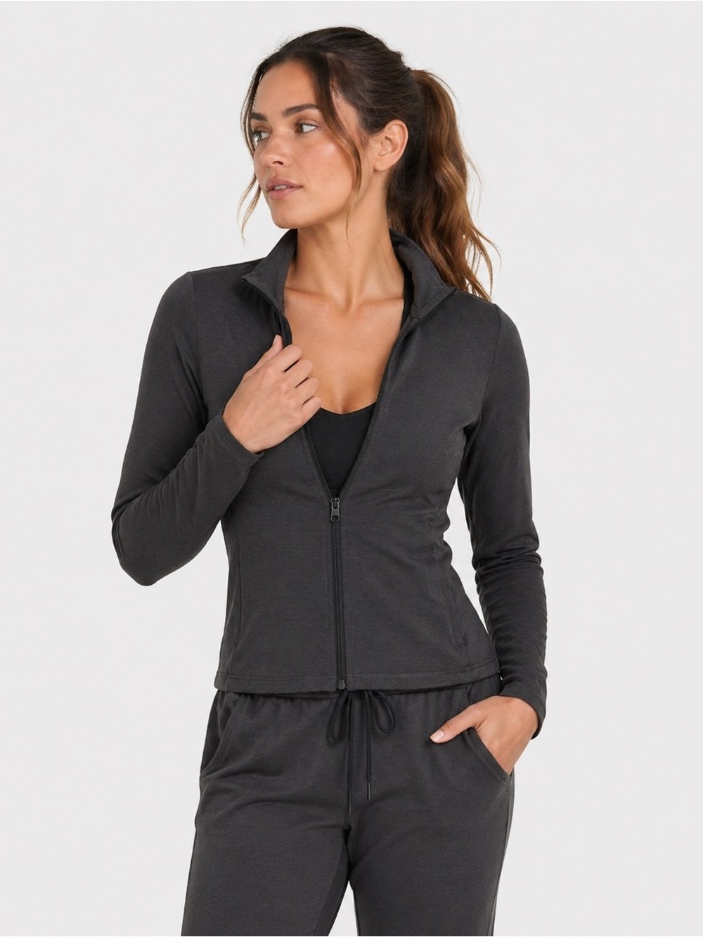 Women's Soft Stretch Full Zip Jacket - All In Motion Heathered Black L